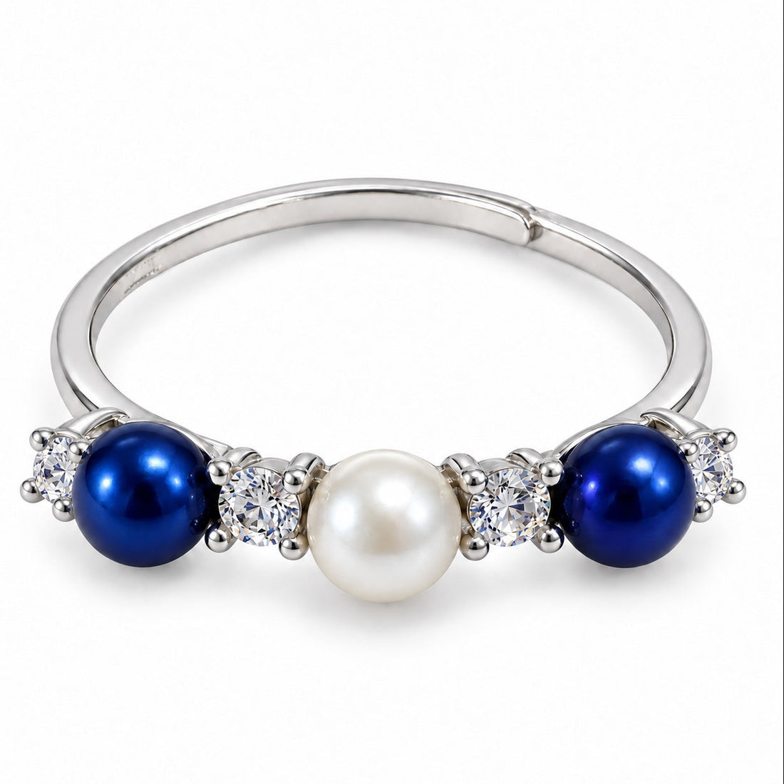 DIY Mount Adjustable Ring - 925 Sterling Silver Quad Rhinestone Baby Pearl