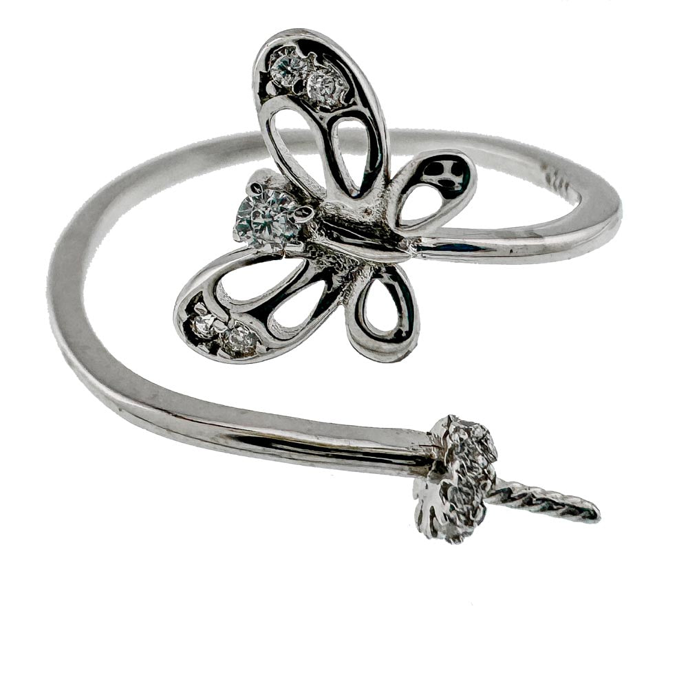 DIY Mount Adjustable Ring - 925 Sterling Silver Rhinestone Butterfly