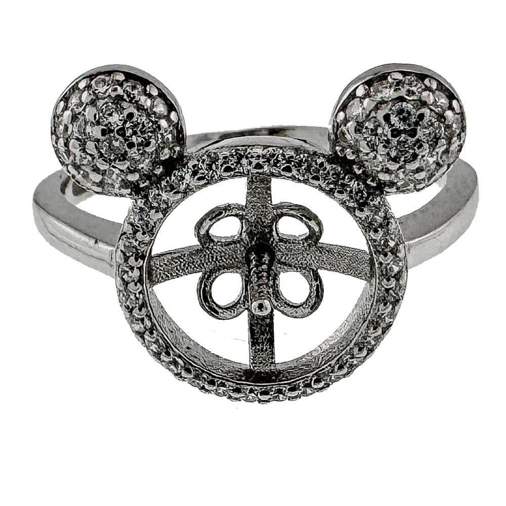 DIY Mount Adjustable Ring - 925 Sterling Silver Sparkling Halo Mickey Mouse