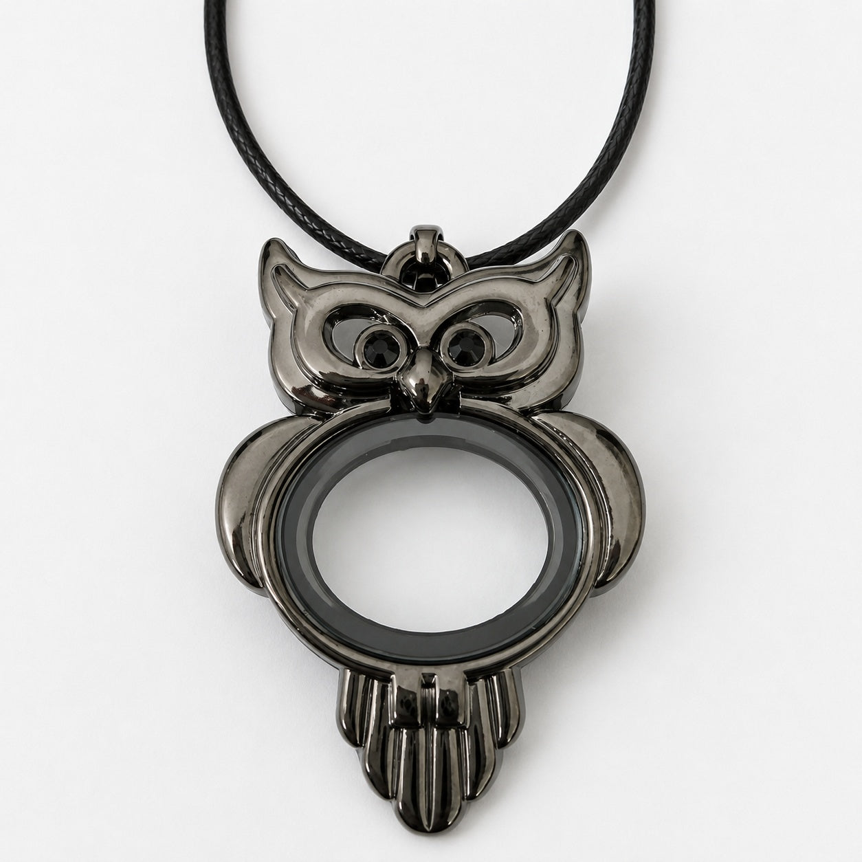 Glass Locket Pendant Magnetic - Gunmetal Owl (5mm or less Pearls and Gems)