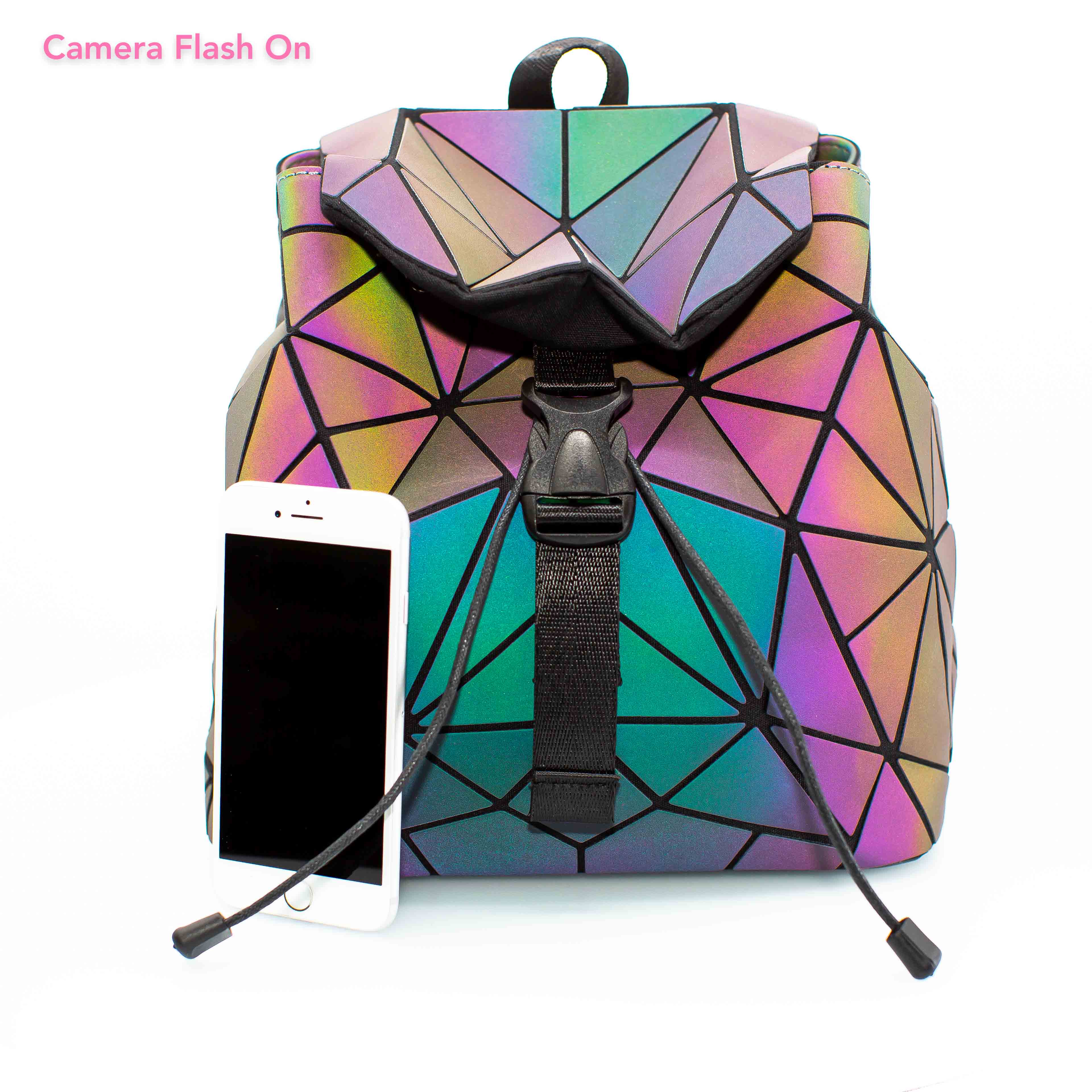 Mochila Flash luminosa grande cambia de color con la luz del sol y en fotos y videos con el flash encendido