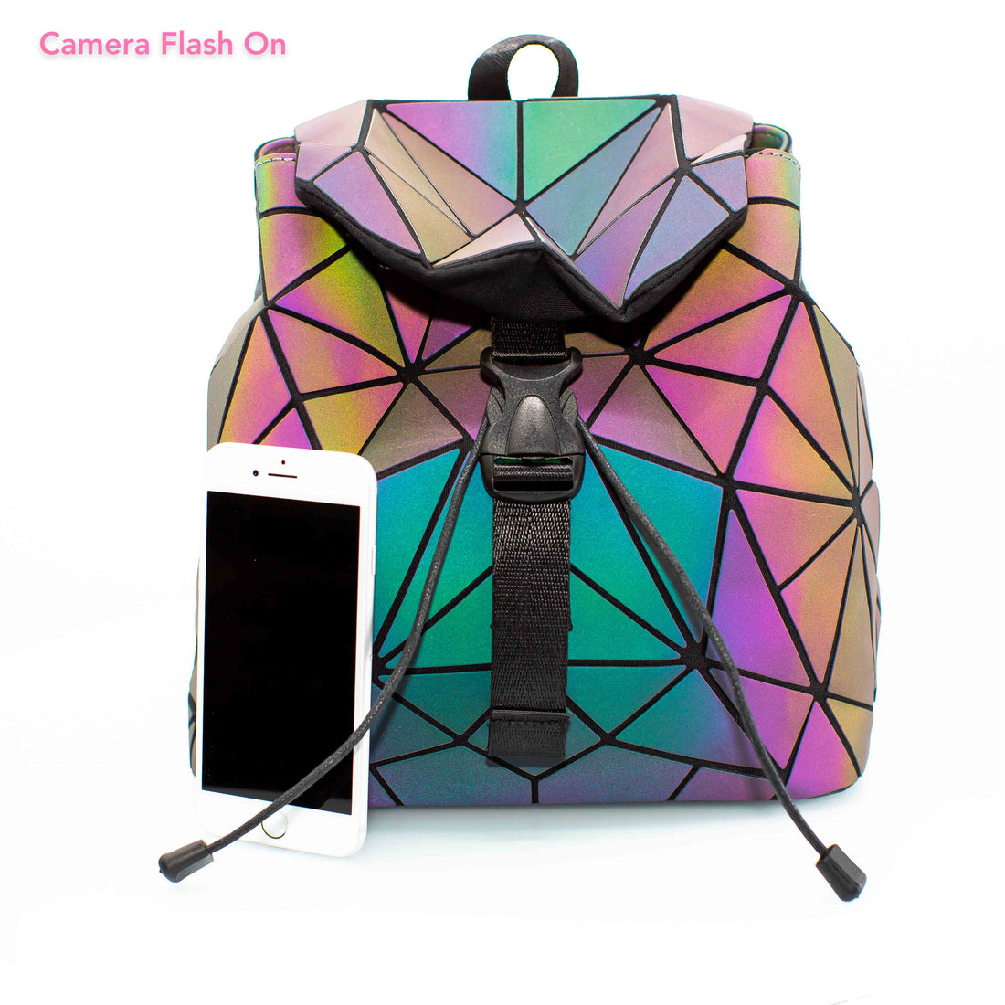 Mochila Flash luminosa grande (cambia de color con la luz del sol y en fotos y videos con el flash encendido)