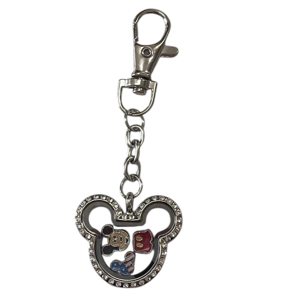 Glass Locket Key/Purse/Backback Dangle Magnetic - 30mm  Mouse Rhinestone