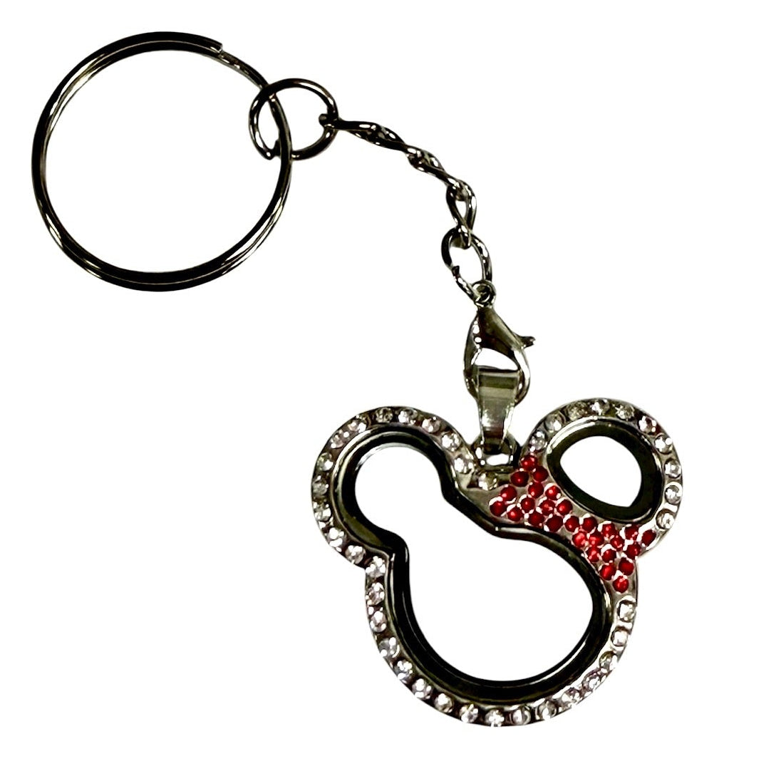 Glass Locket Keychain Magnetic - Mickey and Minnie Mouse Reversible Rhinestone