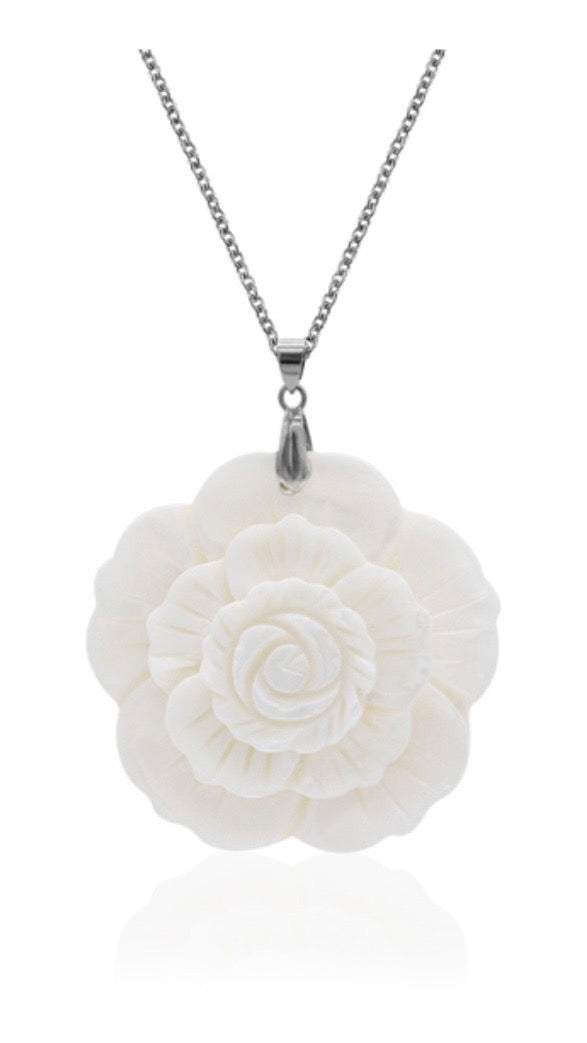 Large Rose Mother of Pearl Shell or Abalone Rose Pendant