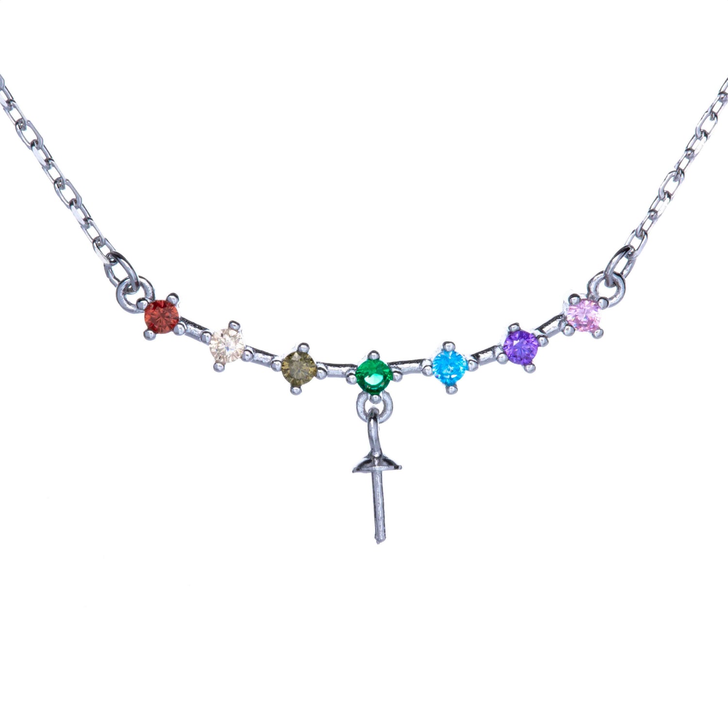 DIY Mount Pendant - 925 Sterling Silver Rainbow with 18” Chain