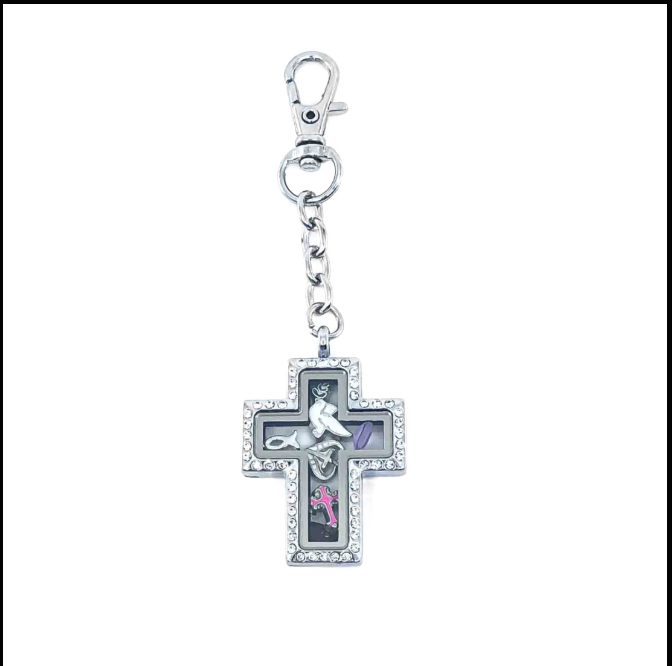 Glass Locket  Dangle Magnetic - Cross Rhinestone