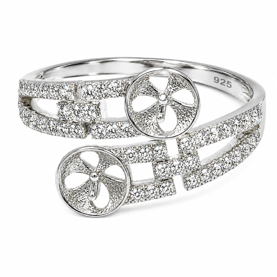 Anillo Ajustable Montura Plata .925 Doble Perla Strass