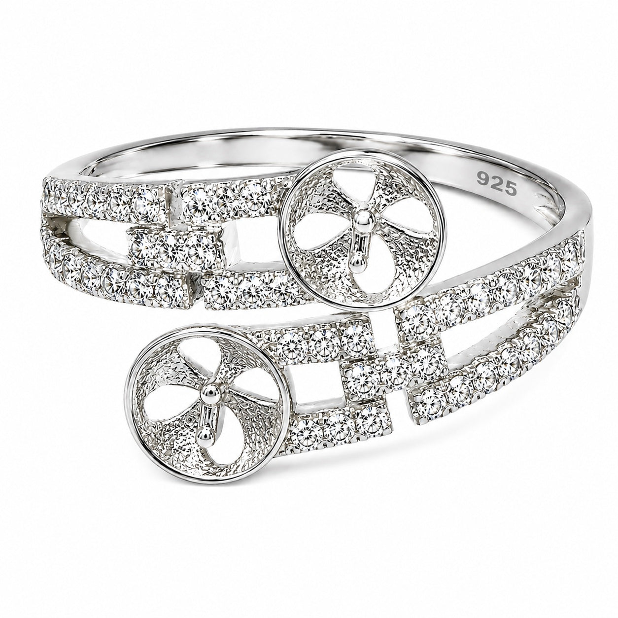Anillo Ajustable Montura Plata .925 Doble Perla Strass