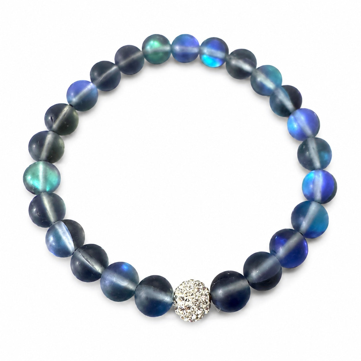 Pulsera holográfica de sirena negra ahumada con cuentas de diamantes de imitación personalizadas