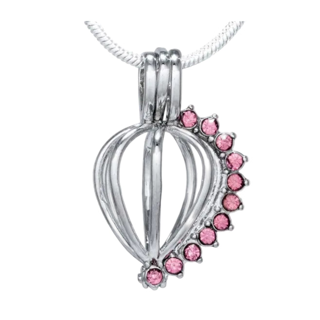 Cage Pendant Silver Plated - Rhinestone Tear Drop Pendant (6 colors)