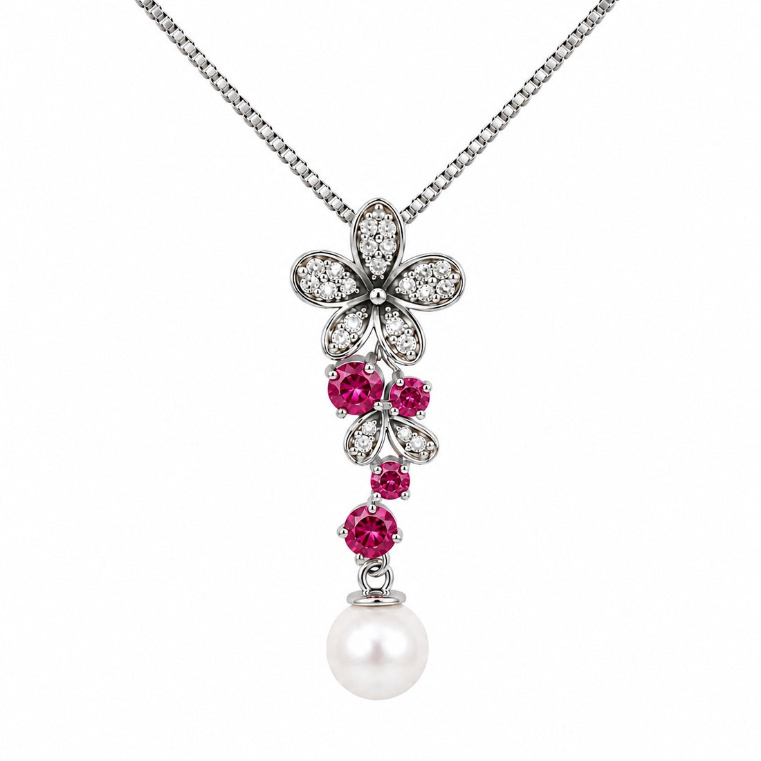 DIY Mount Pendant - 925 Sterling Silver  Pink Flower Cascading Dangle Mount
