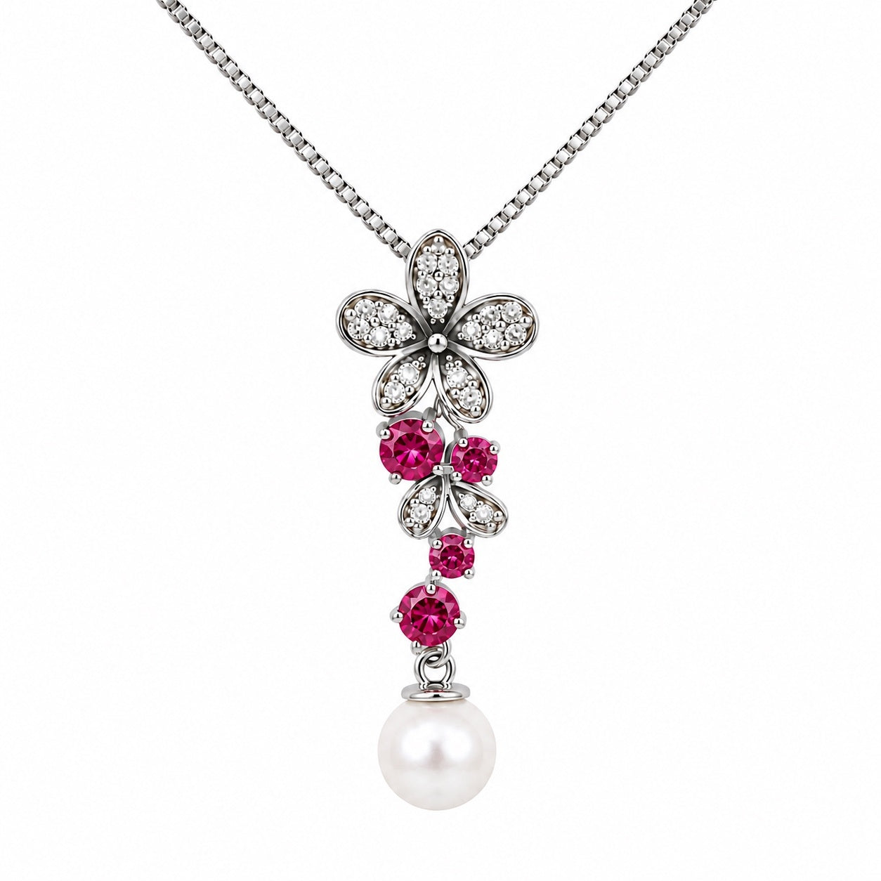 DIY Mount Pendant - 925 Sterling Silver  Pink Flower Cascading Dangle Mount