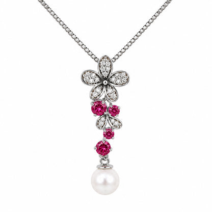 DIY Mount Pendant - 925 Sterling Silver  Pink Flower Cascading Dangle Mount