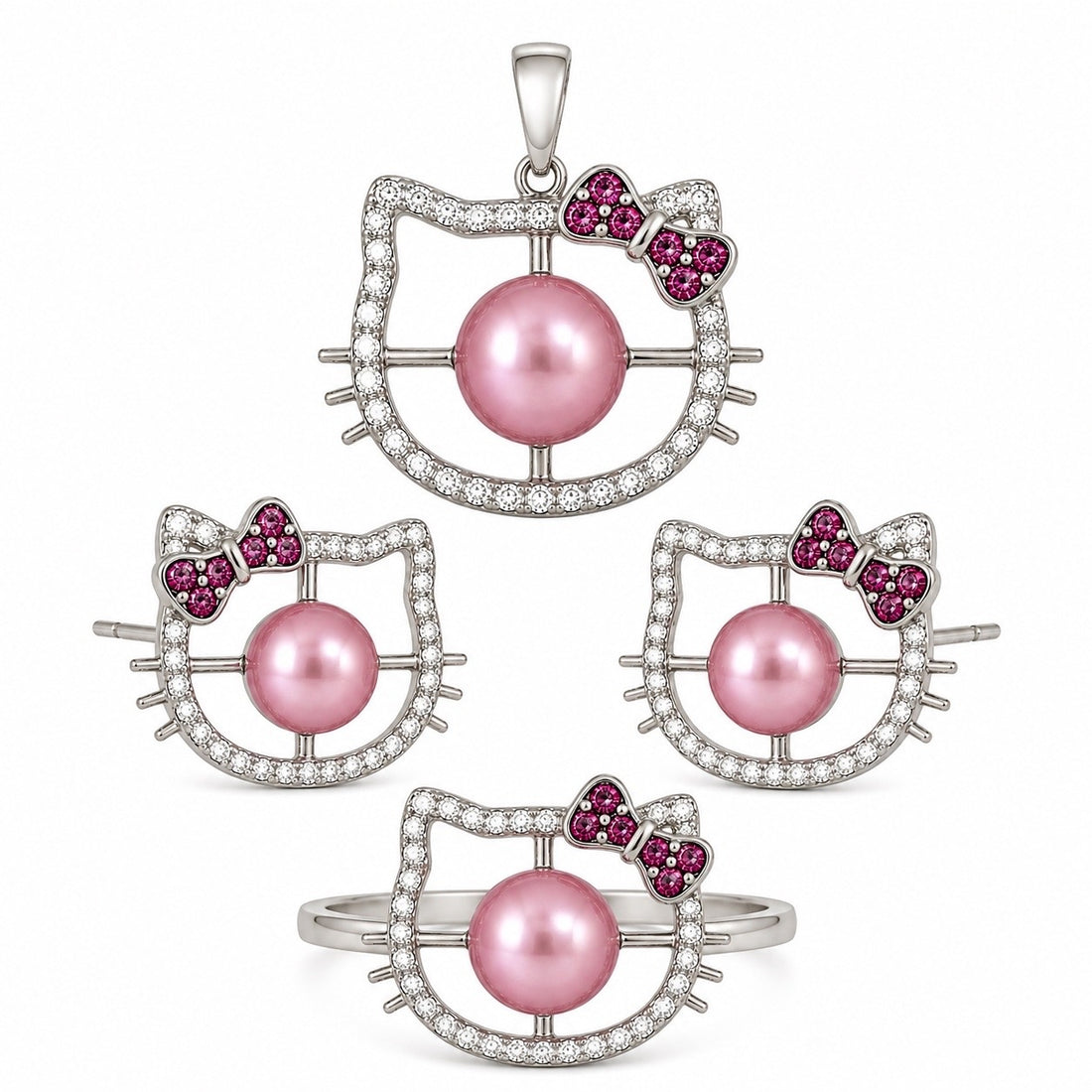 Mount Pendant .925 Sterling Silver Hello Kitty Strass