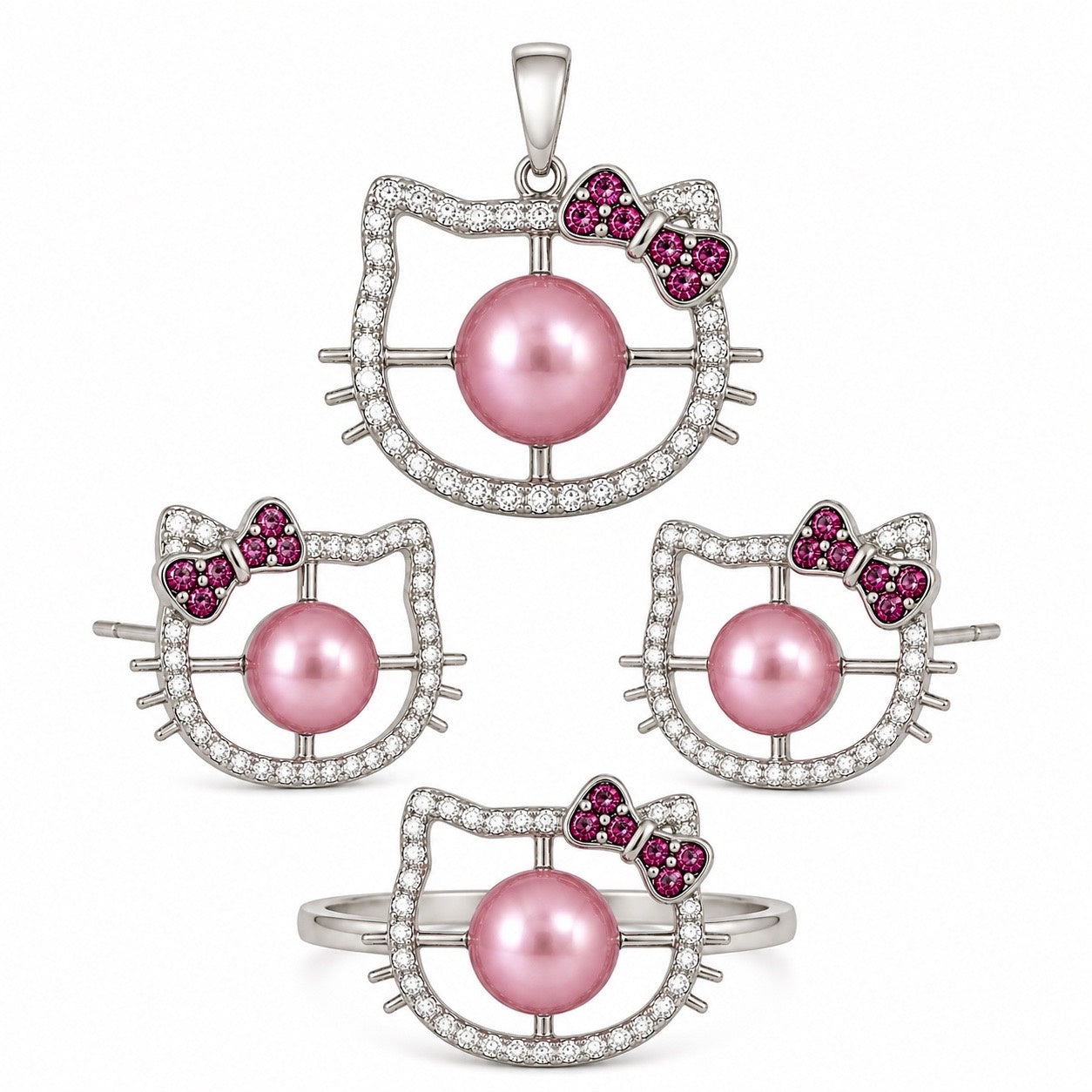 Mount Pendant .925 Sterling Silver Hello Kitty Strass