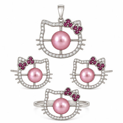 Mount Pendant .925 Sterling Silver Hello Kitty Strass