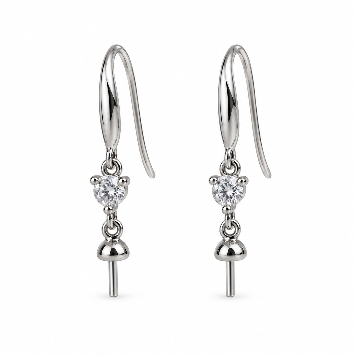 DIY Mount Earrings - 925 Sterling Silver Rhinestone Drop Earrings