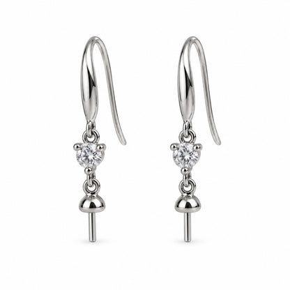 DIY Mount Earrings - 925 Sterling Silver Rhinestone Drop Earrings