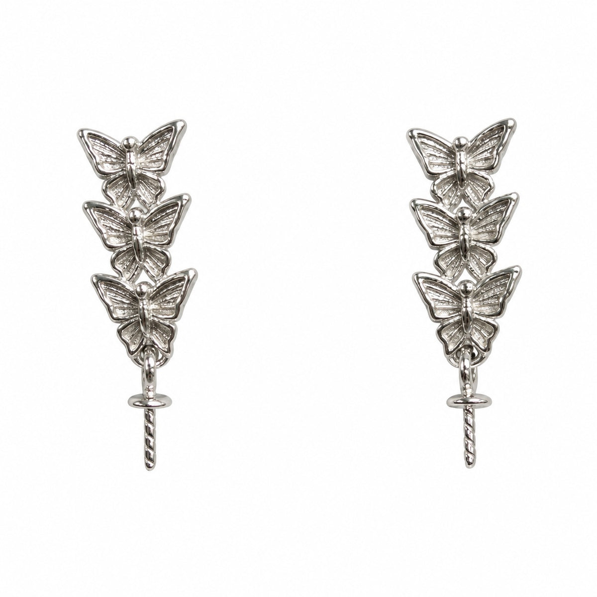 DIY Mount Earrings - 925 Sterling Silver Trio Butterfly