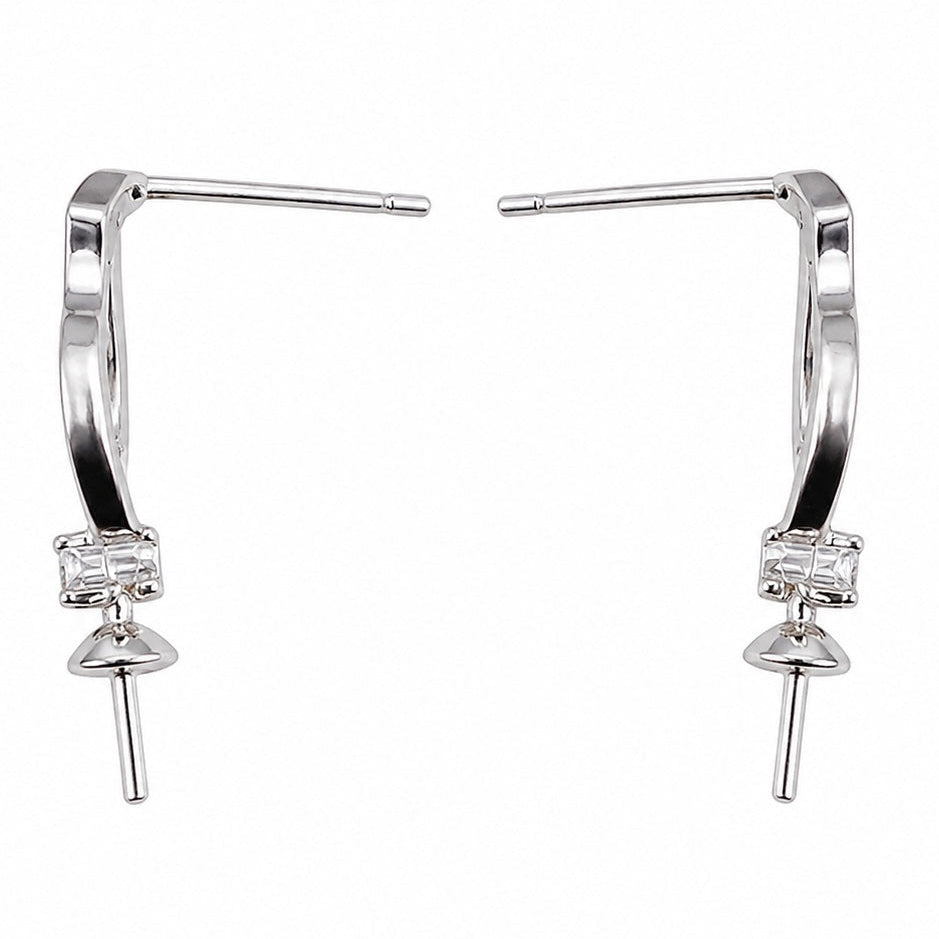 DIY Mount Earrings - 925 Sterling Silver Swirl ribbon baguette rhinestone dangle