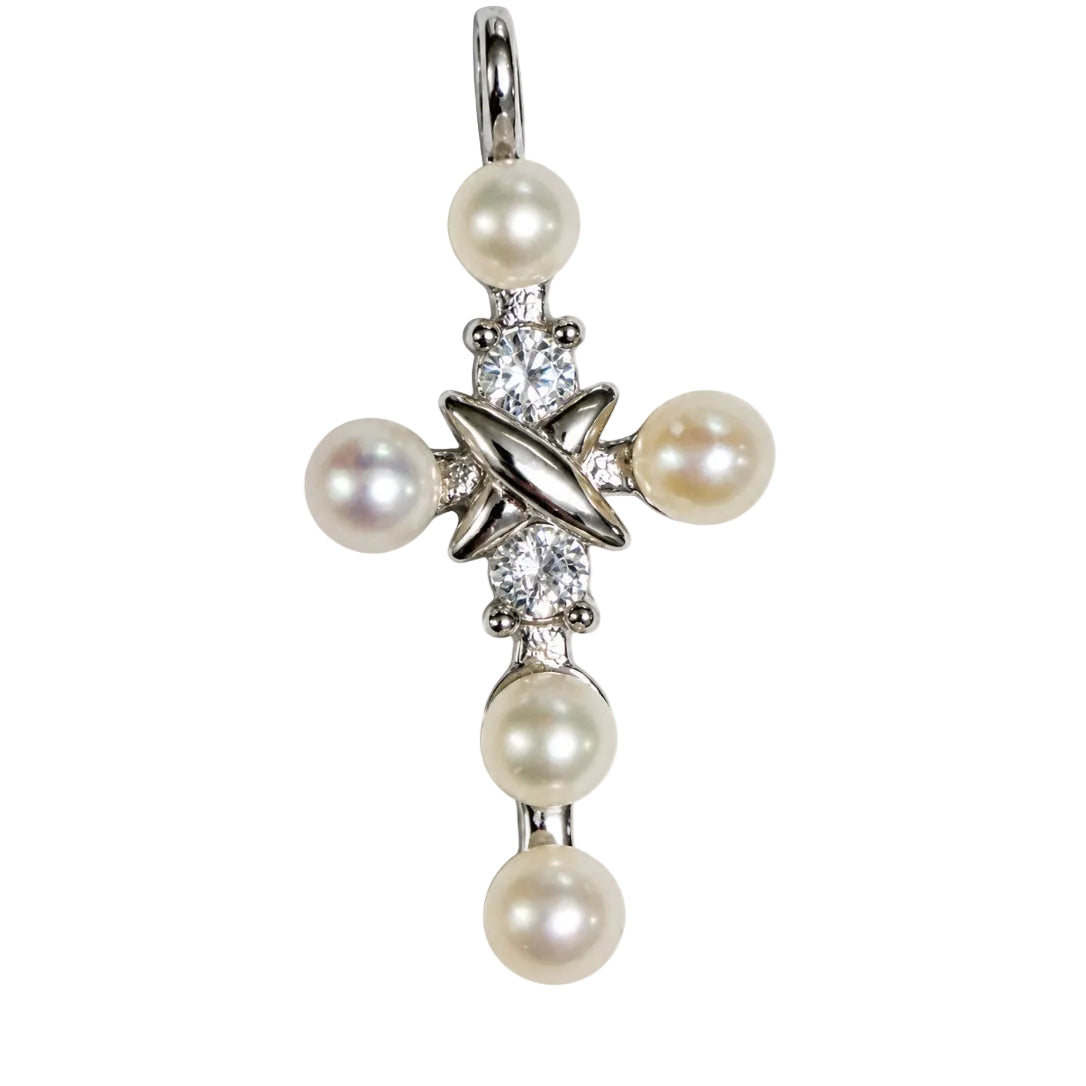 DIY Mount Pendant - 925 Sterling Silver Baby Pearl Rhinestone Cross