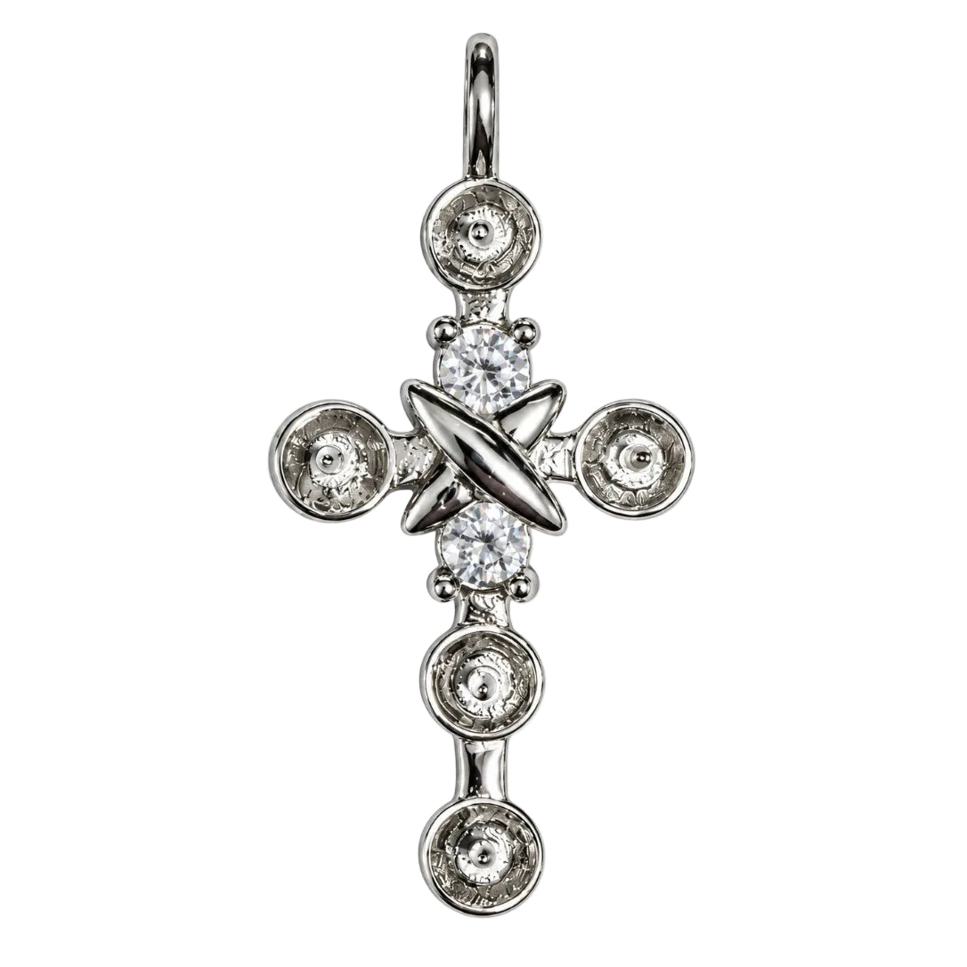 DIY Mount Pendant - 925 Sterling Silver Baby Pearl Rhinestone Cross