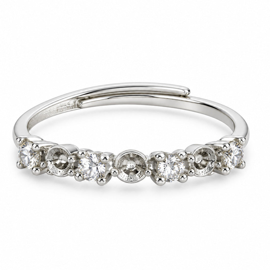DIY Mount Adjustable Ring - 925 Sterling Silver Quad Rhinestone Baby Pearl