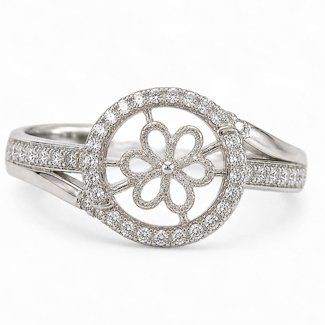 Anillo ajustable de montura .925 Strass de fila dividida de plata esterlina