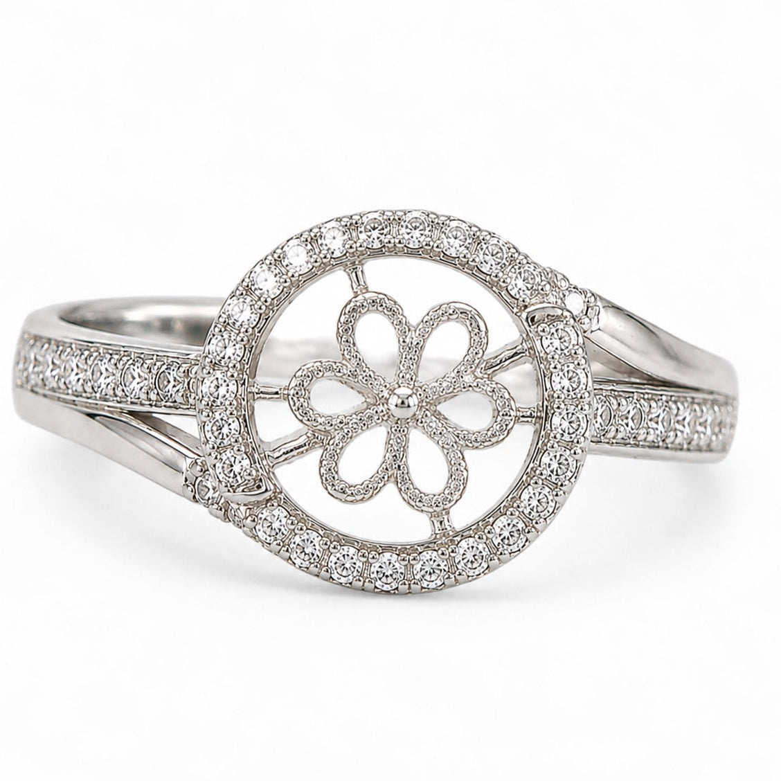 Anillo ajustable de montura .925 Strass de fila dividida de plata esterlina