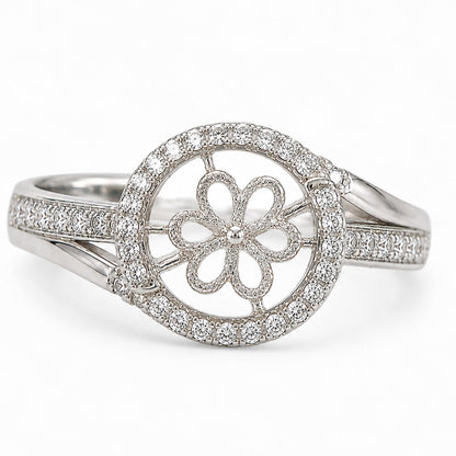 Anillo ajustable de montura .925 Strass de fila dividida de plata esterlina