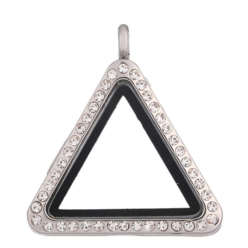 Glass Locket Pendant Magnetic - Triangle Rhinestones