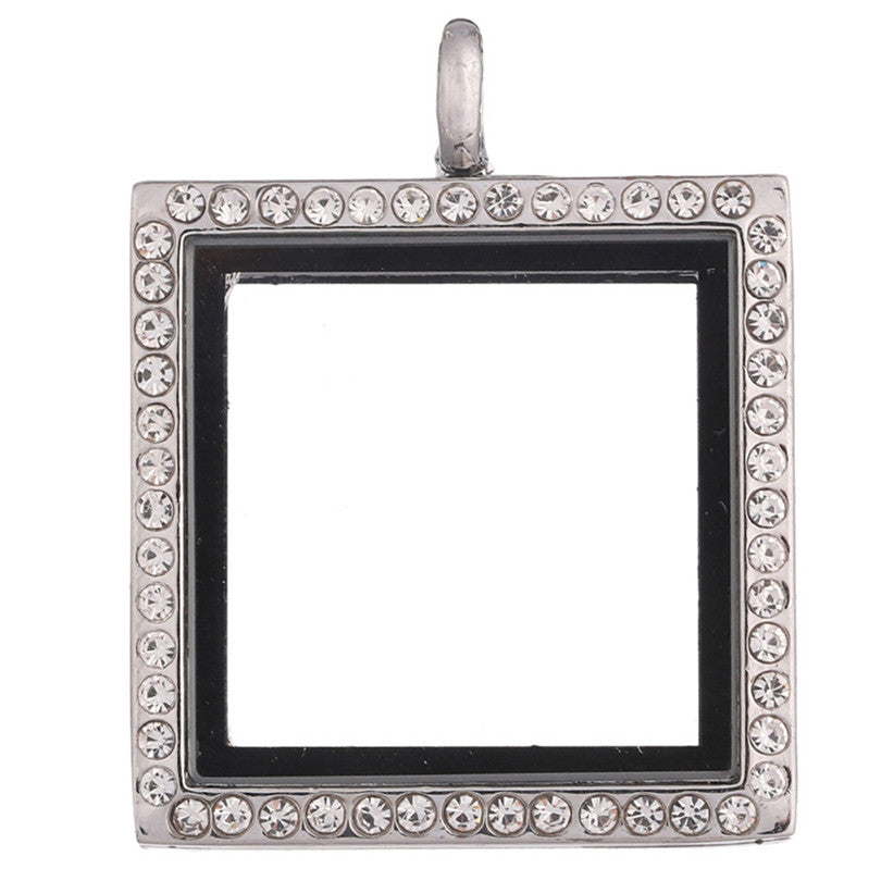 Glass Locket Pendant Magnetic - Square Glass Rhinestones