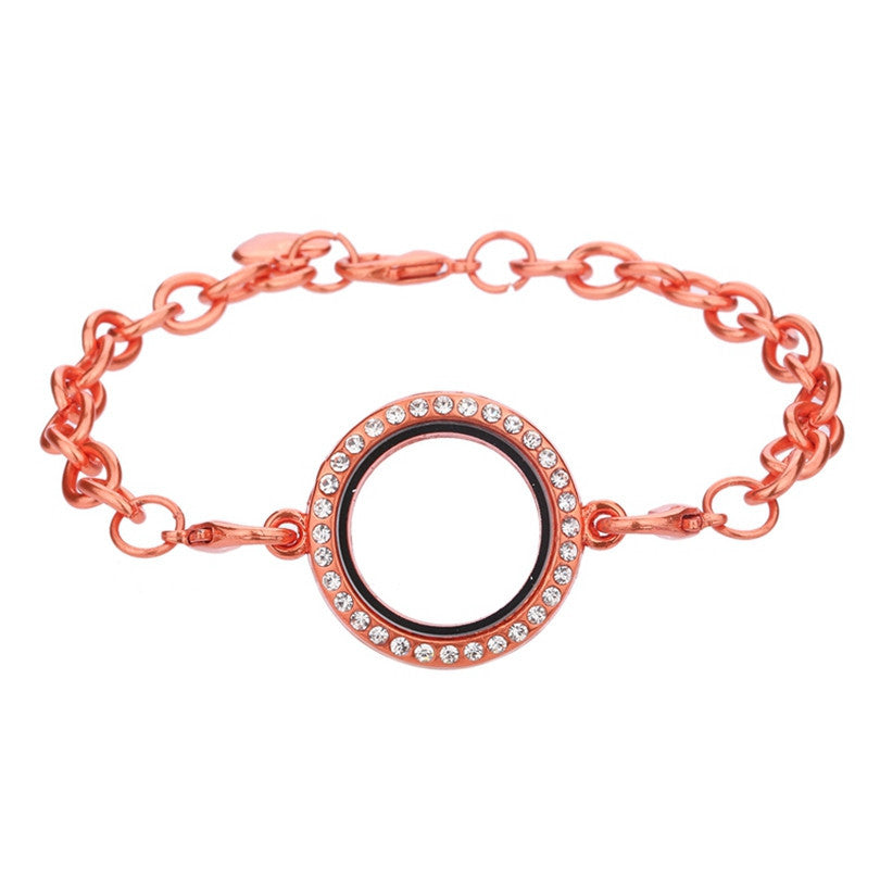 Octagon Rose Gold Chain Bracelet Rhinestone Magnetic Glass Locket