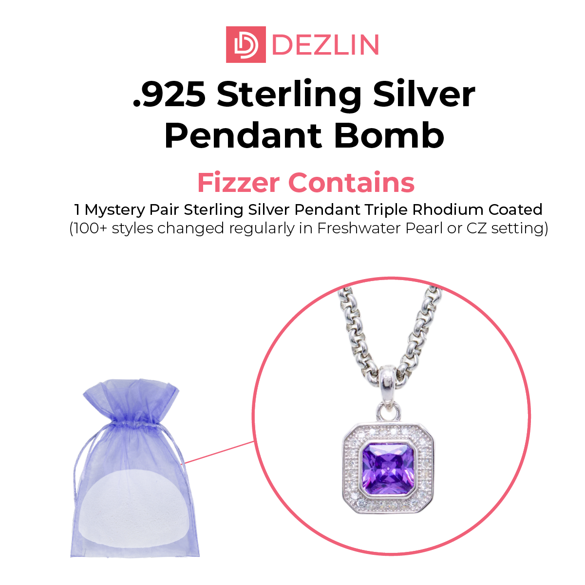 Pendant Bomb Sterling Silver with Rhodium Coating (45+ styles)