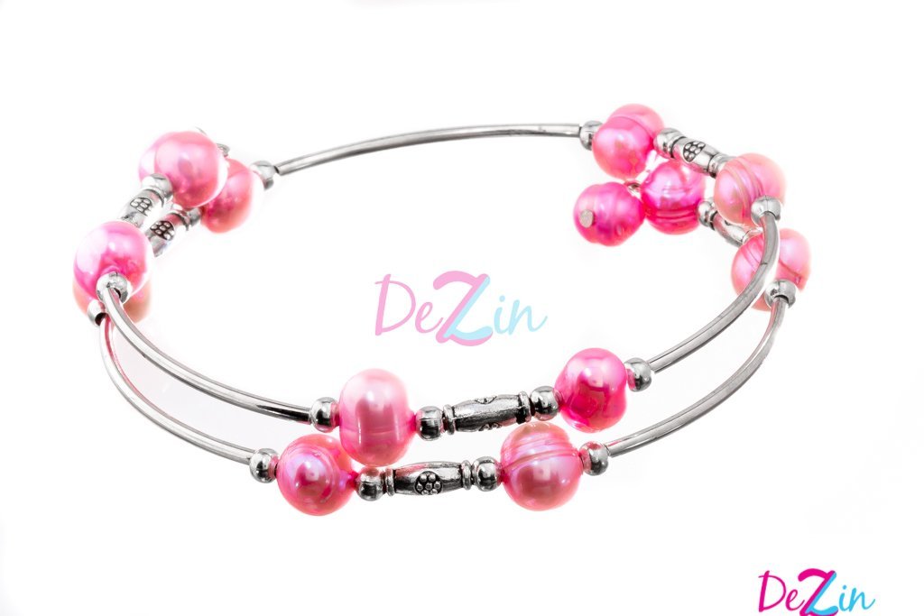 Double Wire Wrap Stainless Steel Bracelets With Freshwater Pearls