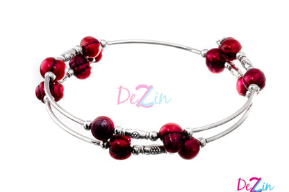 Bracelets - Red Double Wire Wrap Stainless Steel With Freshwater Pearls