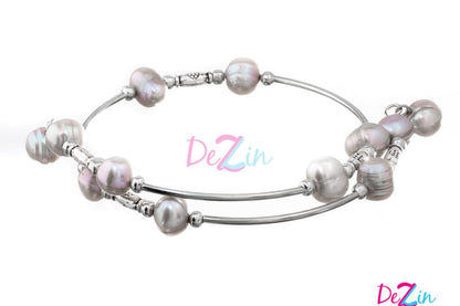 Bracelet - Double Wire Wrap Stainless Steel With Freshwater Pearls