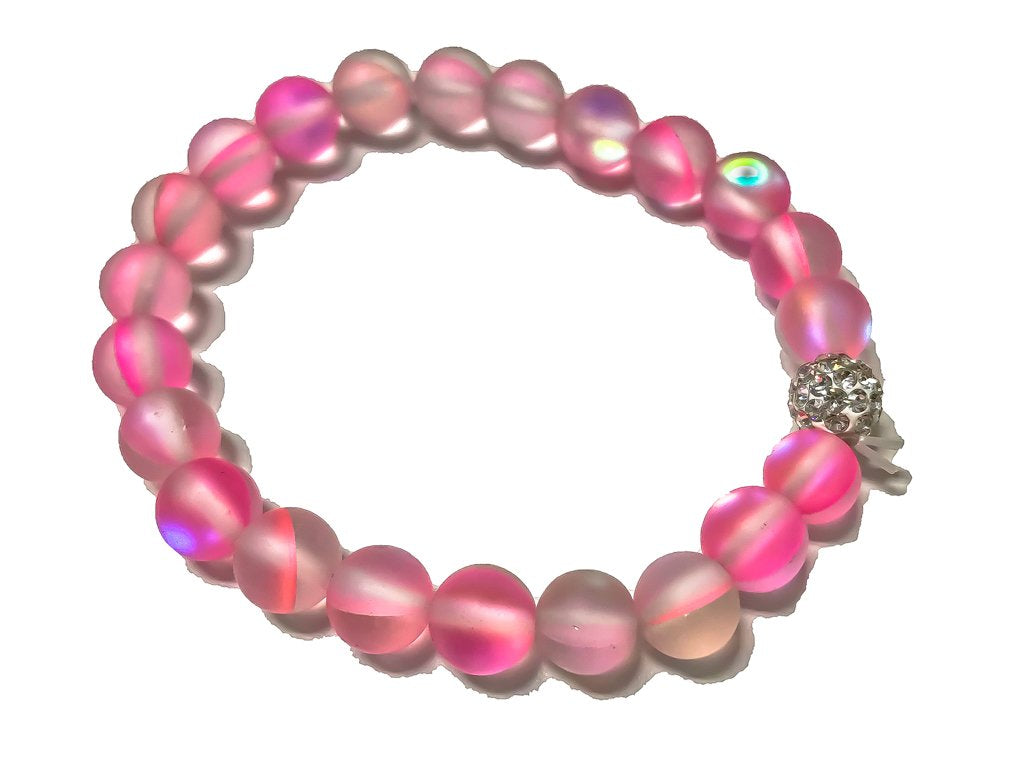 Pulsera holográfica de sirena rosa con cuentas de diamantes de imitación personalizadas