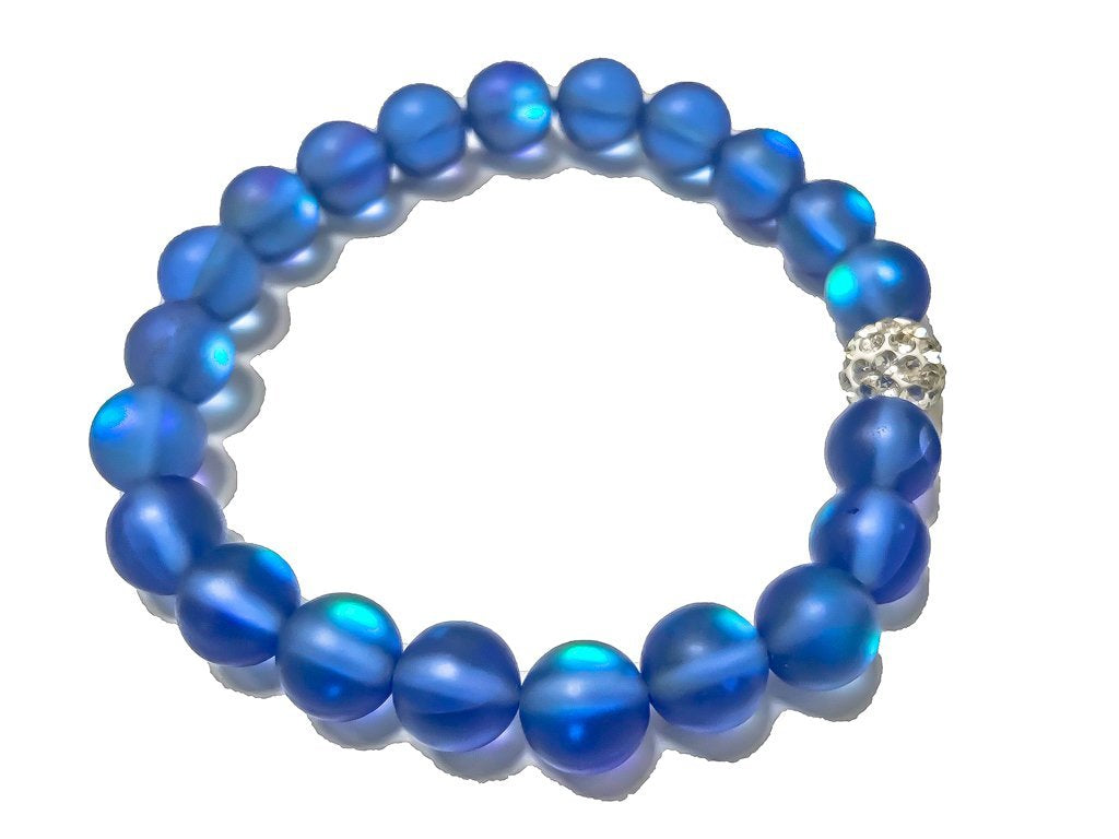 Pulsera holográfica de sirena azul con cuentas de diamantes de imitación personalizadas
