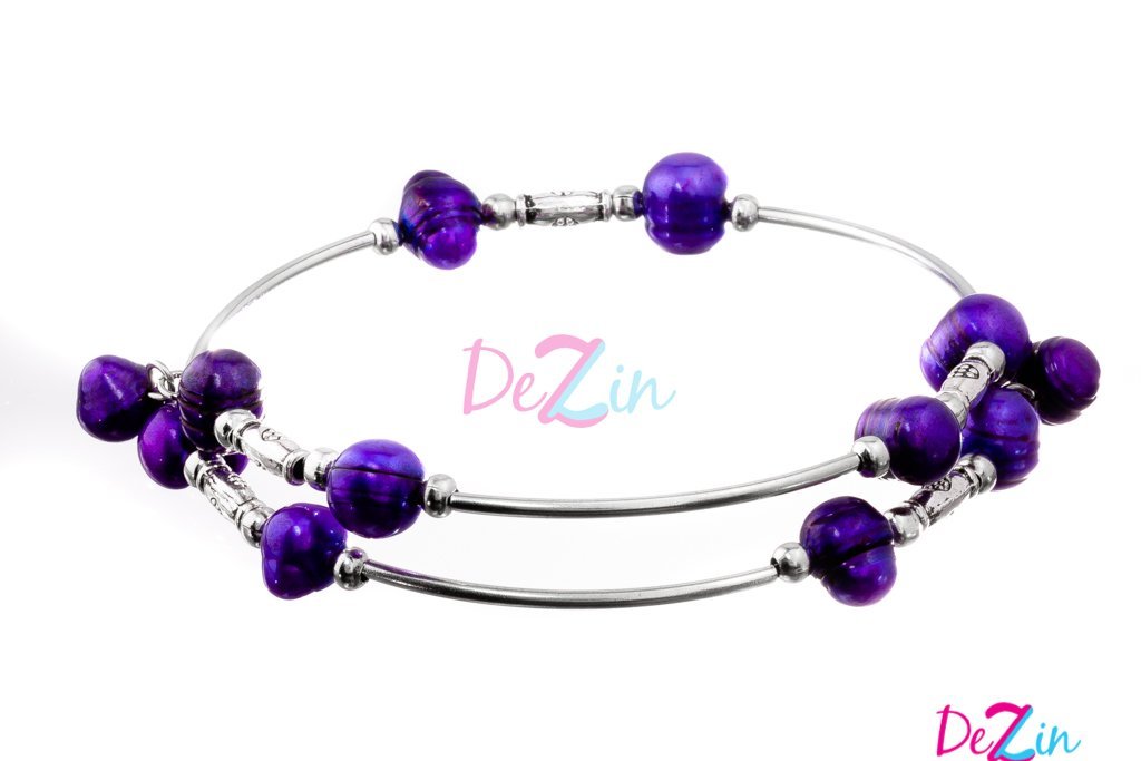 Purple Double Wire Wrap Stainless Steel Bracelets With Freshwater Pearls
