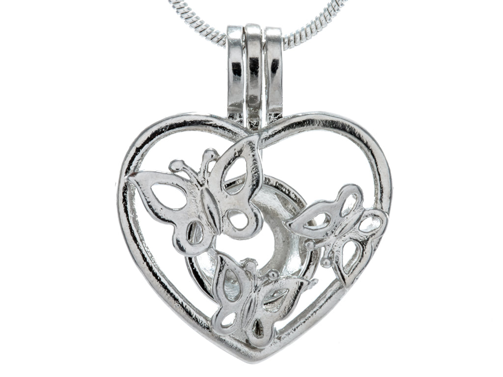 Butterfly Heart Silver Plated Cage Pendant Default