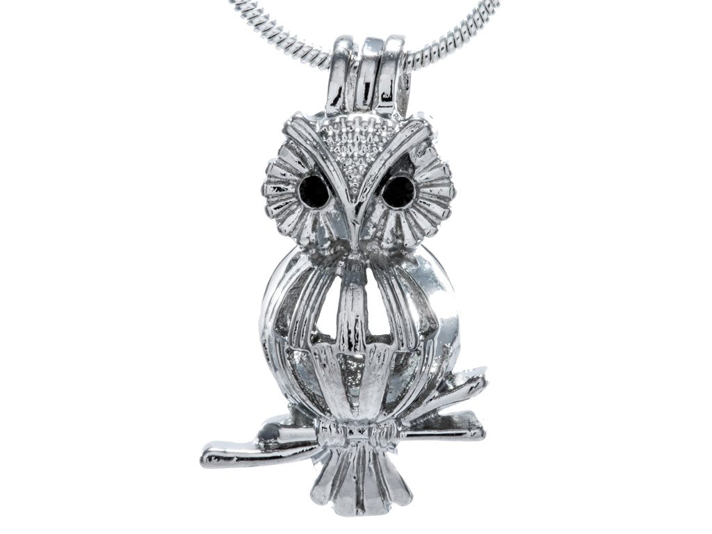 Owl Silver Plated Cage Pendant Default