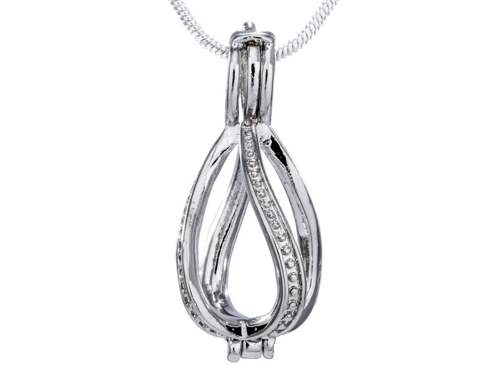 Twist Teardrop With Bullets Silver Plated Cage Pendant Default