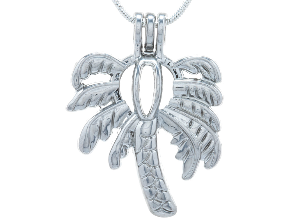 Palm Tree Silver Plated Cage Pendant Default