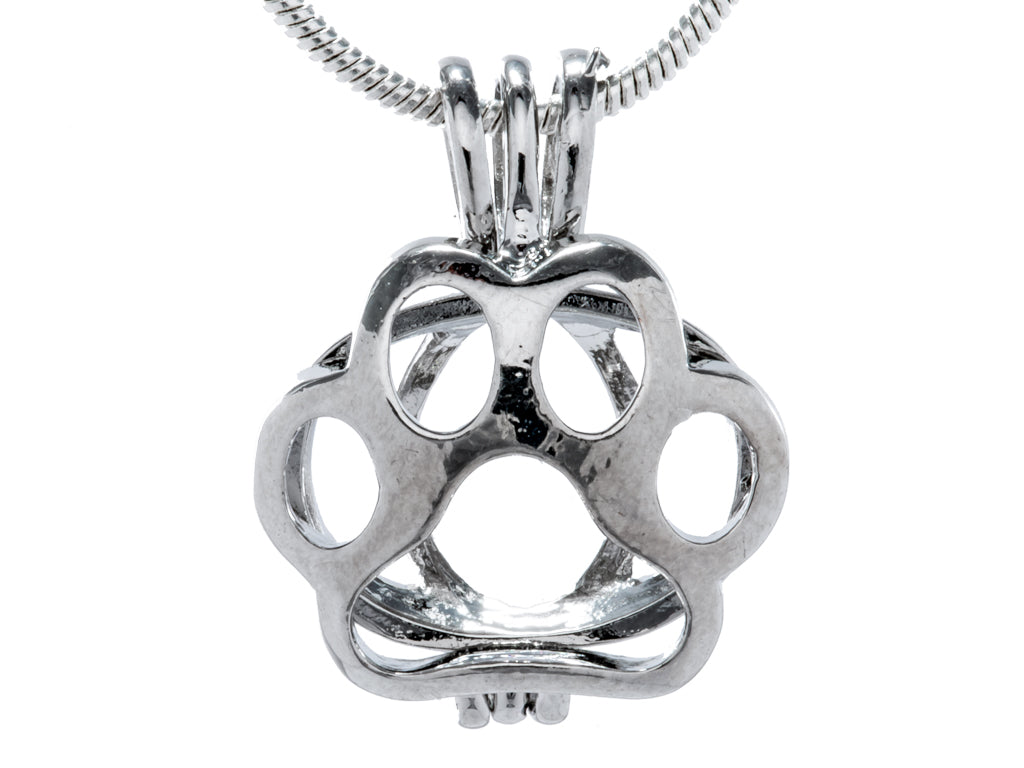 Paw Print Silver Plated Cage Pendant Default