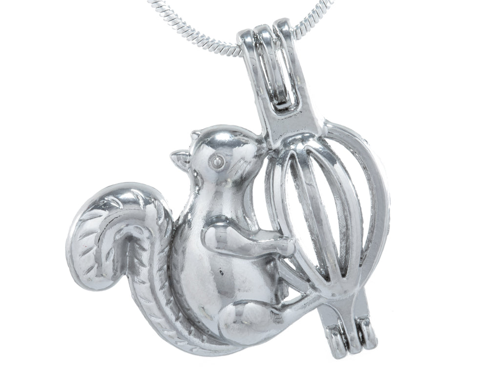 Squirrel Silver Plated Cage Pendant 1”x 1” Default