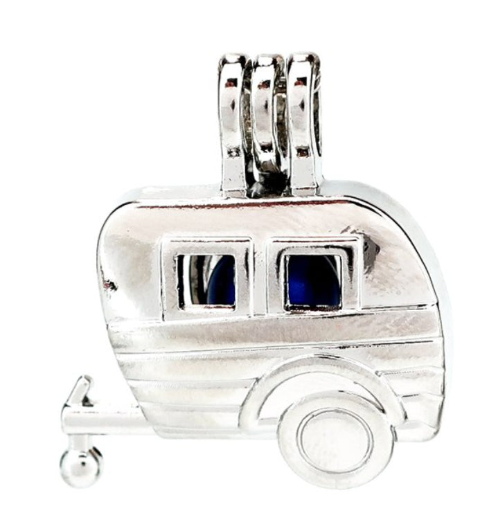 Camping Trailer Carriage With Tow Hitch Silver Plated Cage Pendant Default