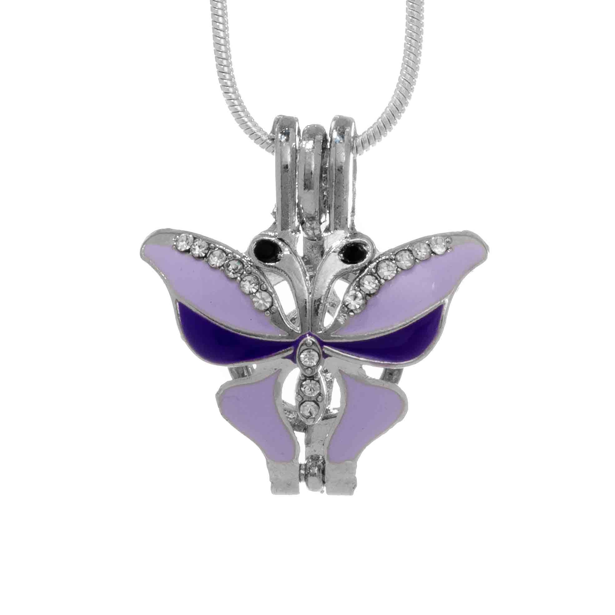 Butterfly Colorful Wings and Body Rhinestone wings Silver Plated Cage Pendant Default