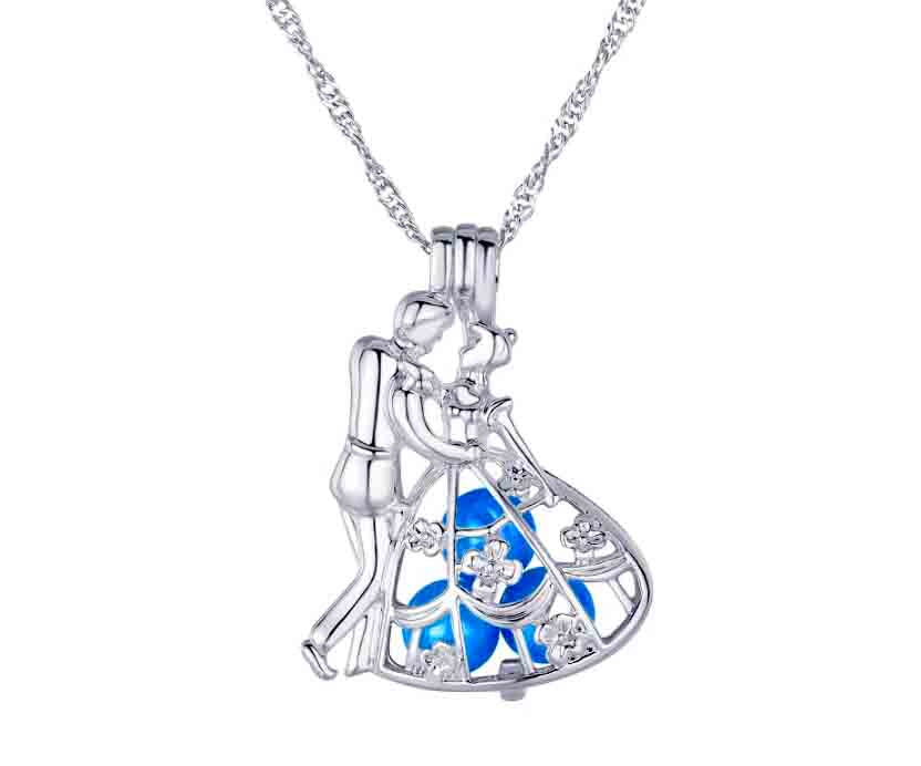 Disney Cinderella and Prince Charming Silver Plated Cage Pendant Default